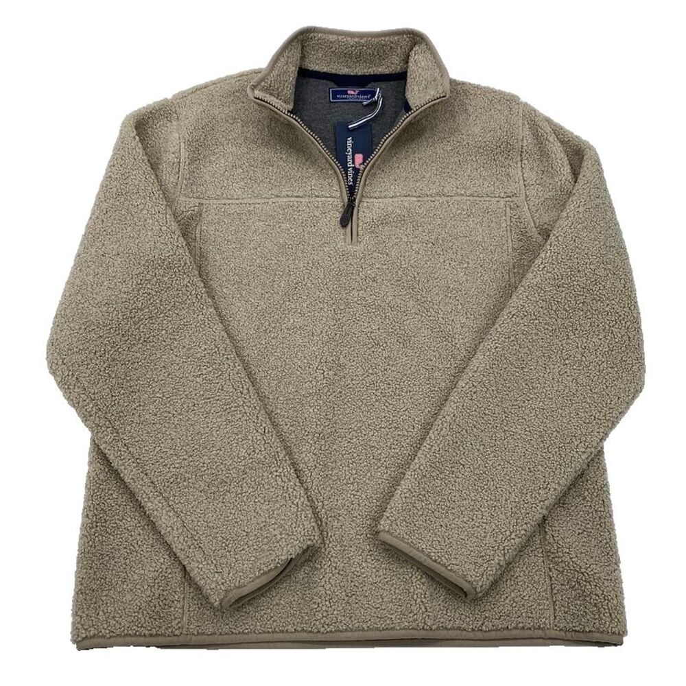 NWT Vineyard Vines Nantucket Sherpa 1/4 Zip Pullover Small Island Khaki Men $168